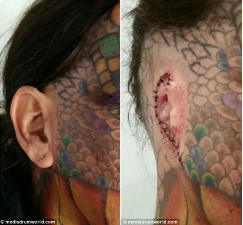 Imagem mostra o antes e depois da retirada das orelhas