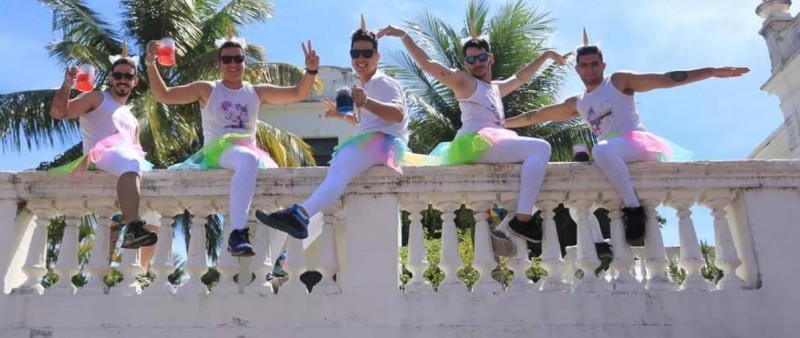 Unicórnios improvisam camarote para o carnaval de Olinda (Foto: Rafael Medeiros/G1)