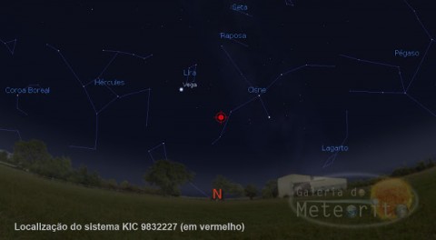 Localização do sistema KIC 9832227, na constelação de Cygnus. Créditos: STELLARIUM / Galeria do Meteorito